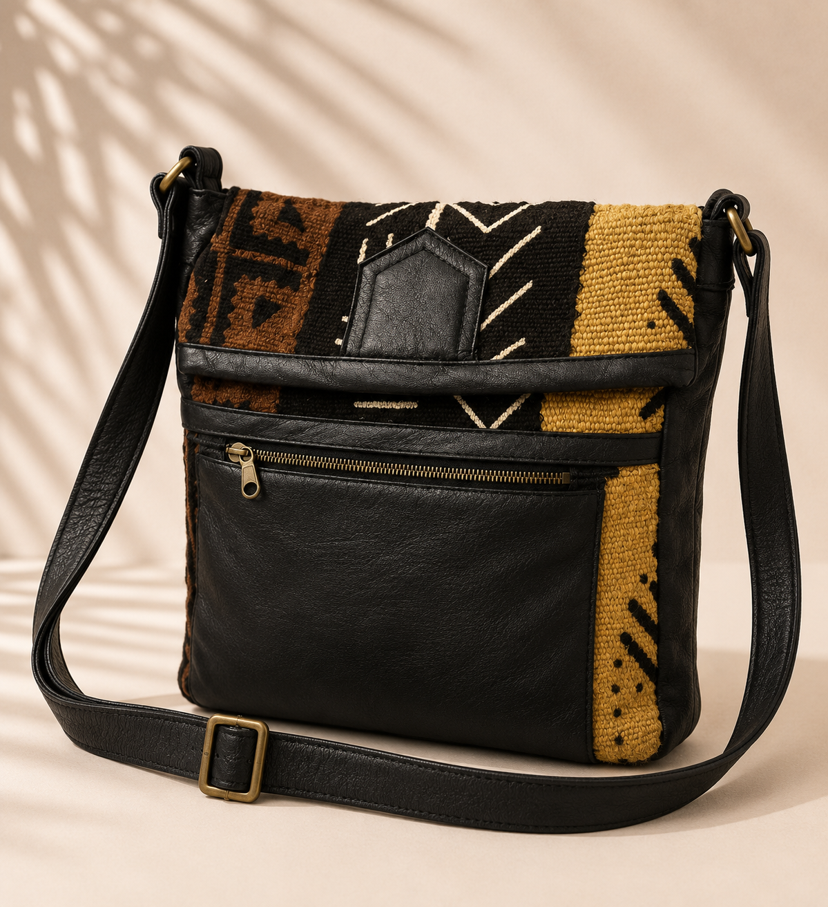 Claude Jay Designs Mud Cloth & Leather Cross Shoulder Bag